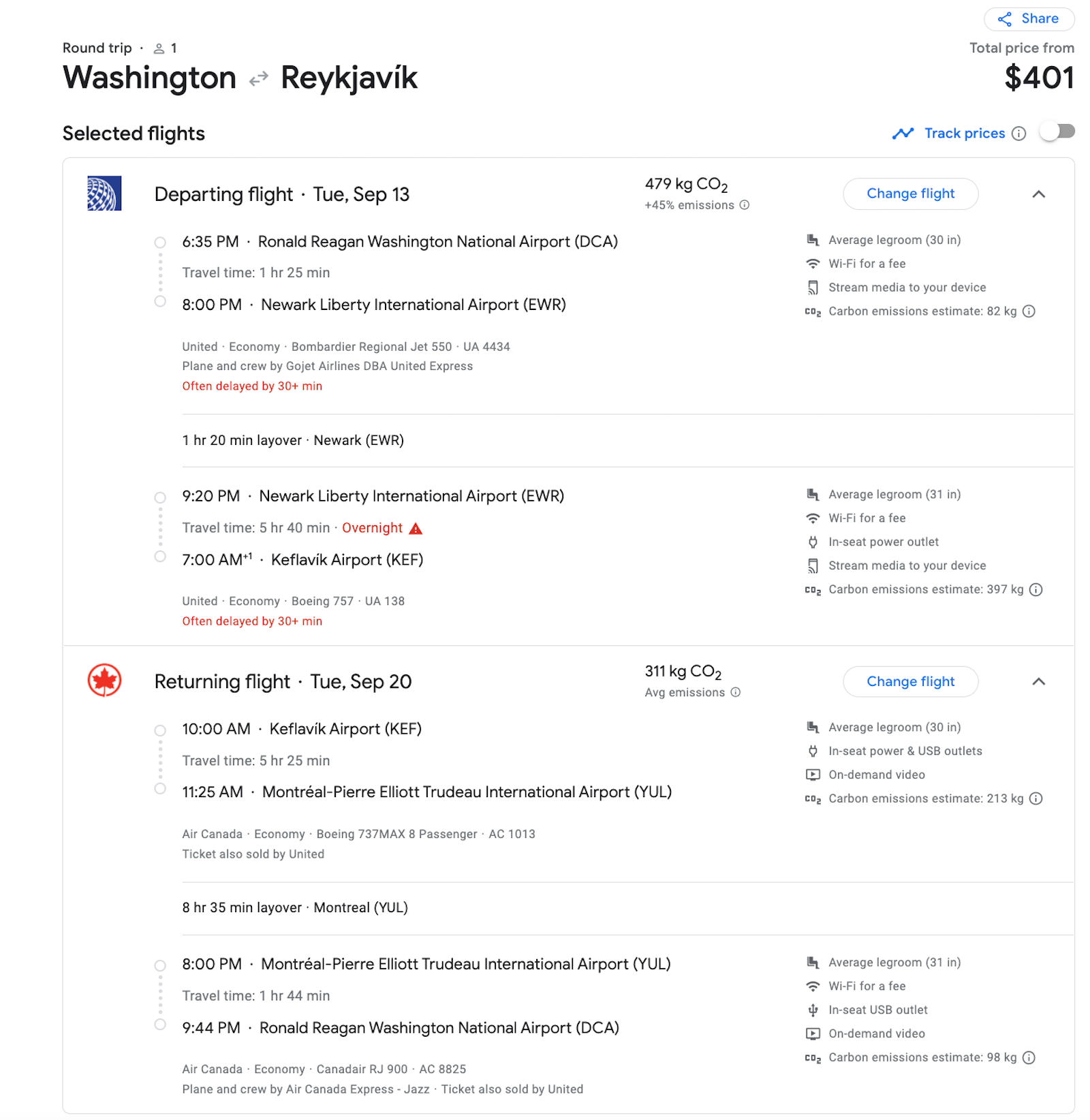 google flights booking screenshot
