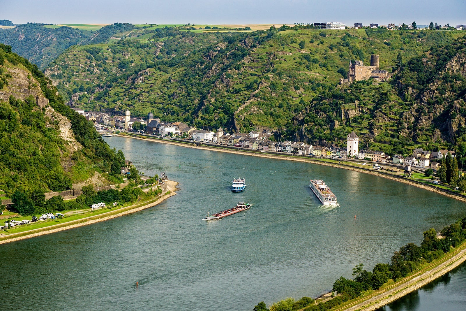 Ships on Rhine river in Germany