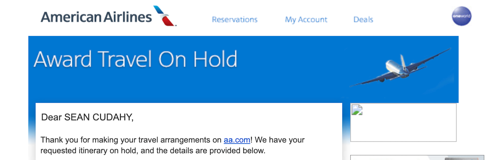 aadvantage ticket hold