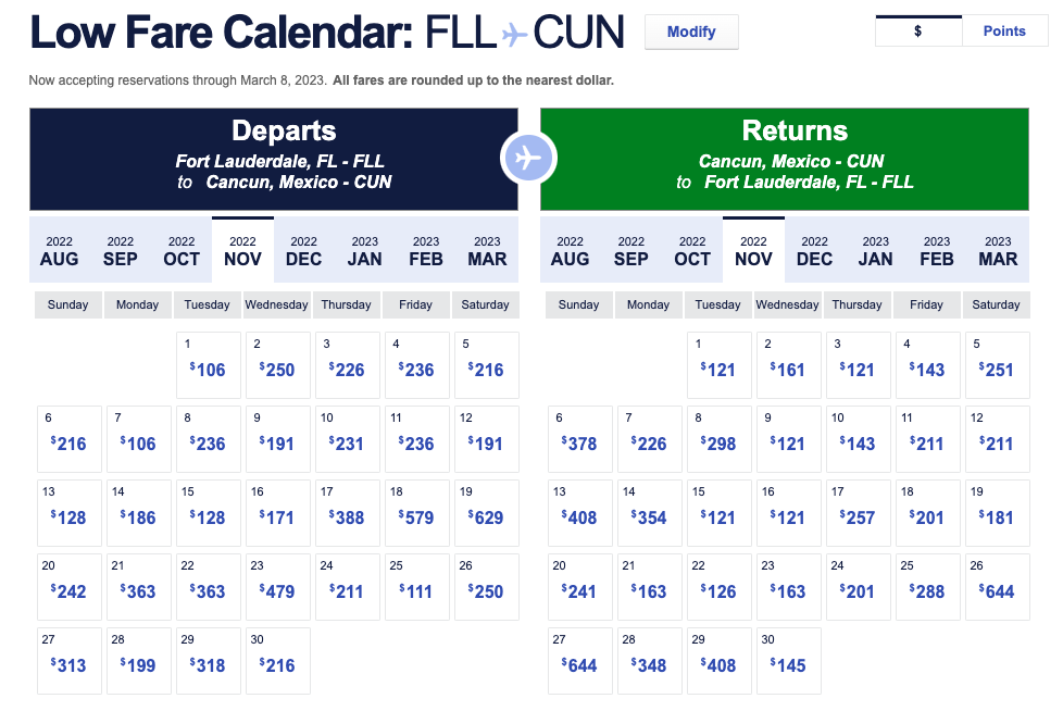 FLL to CUN flight