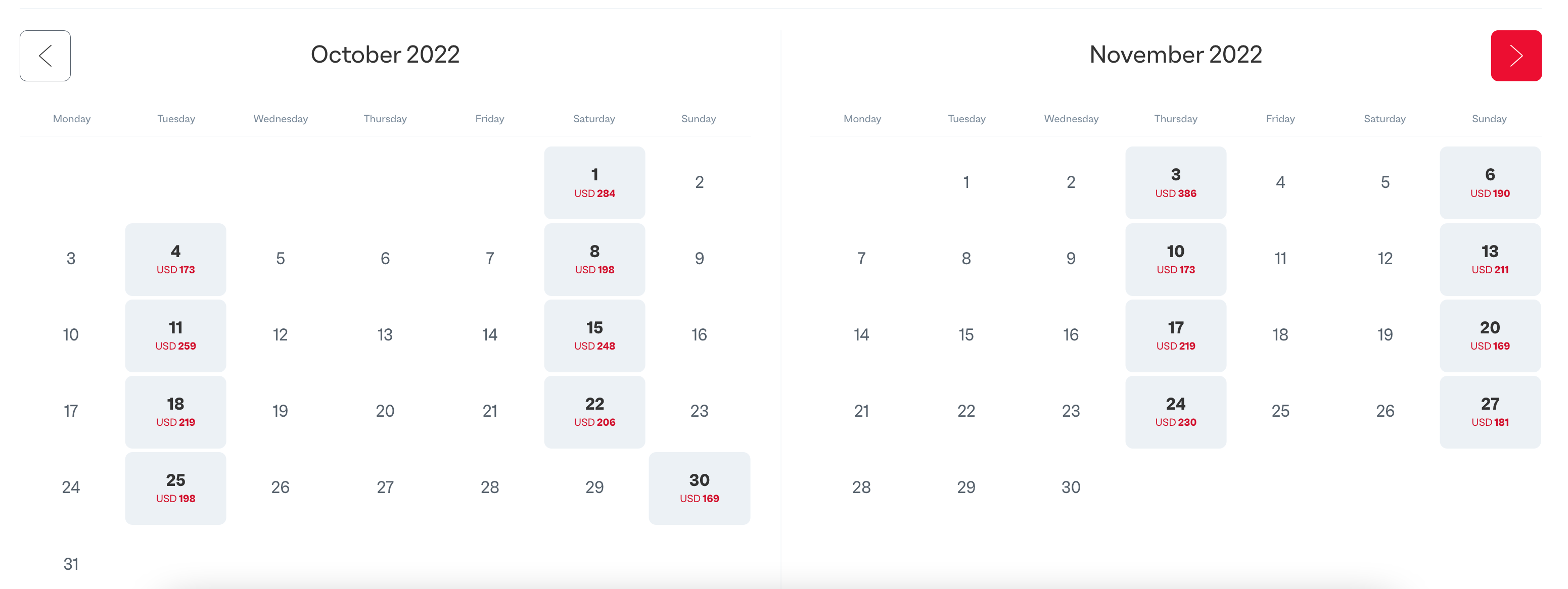 flight calendar
