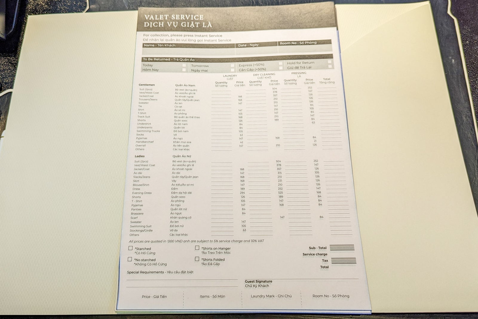 InterContinental Danang laundry list