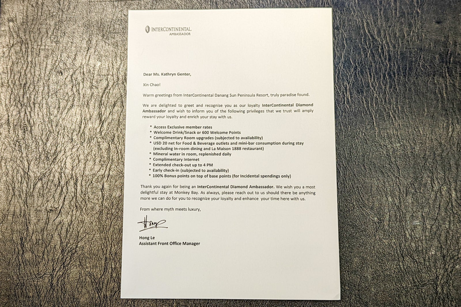 InterContinental Danang Ambassador perks