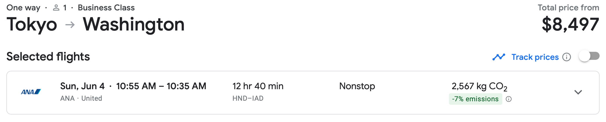 ANA flight on Google Flights