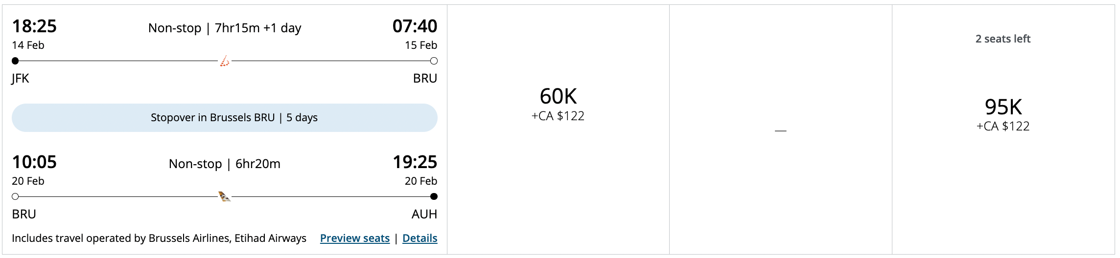 Aeroplan stopover JFK-BRU-AUH