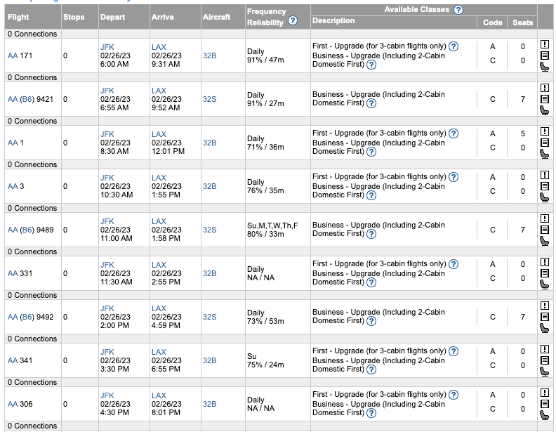 American upgrade space on ExpertyFlyer