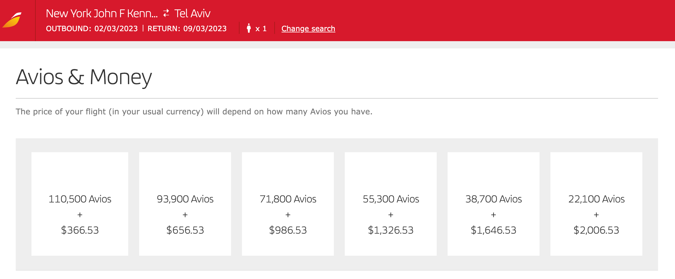 Avios payment options on Iberia website