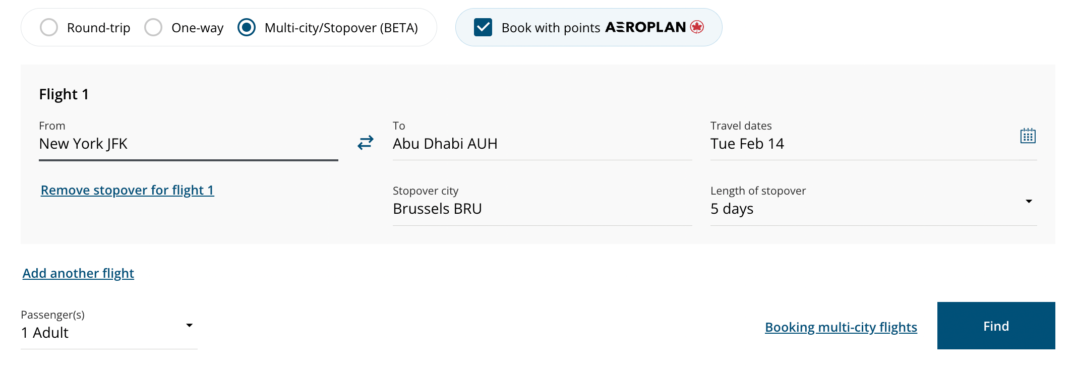 Booking an Aeroplan stopover to Abu Dhabi