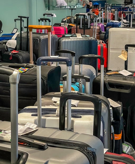 A bunch of lost suitcases at the airport