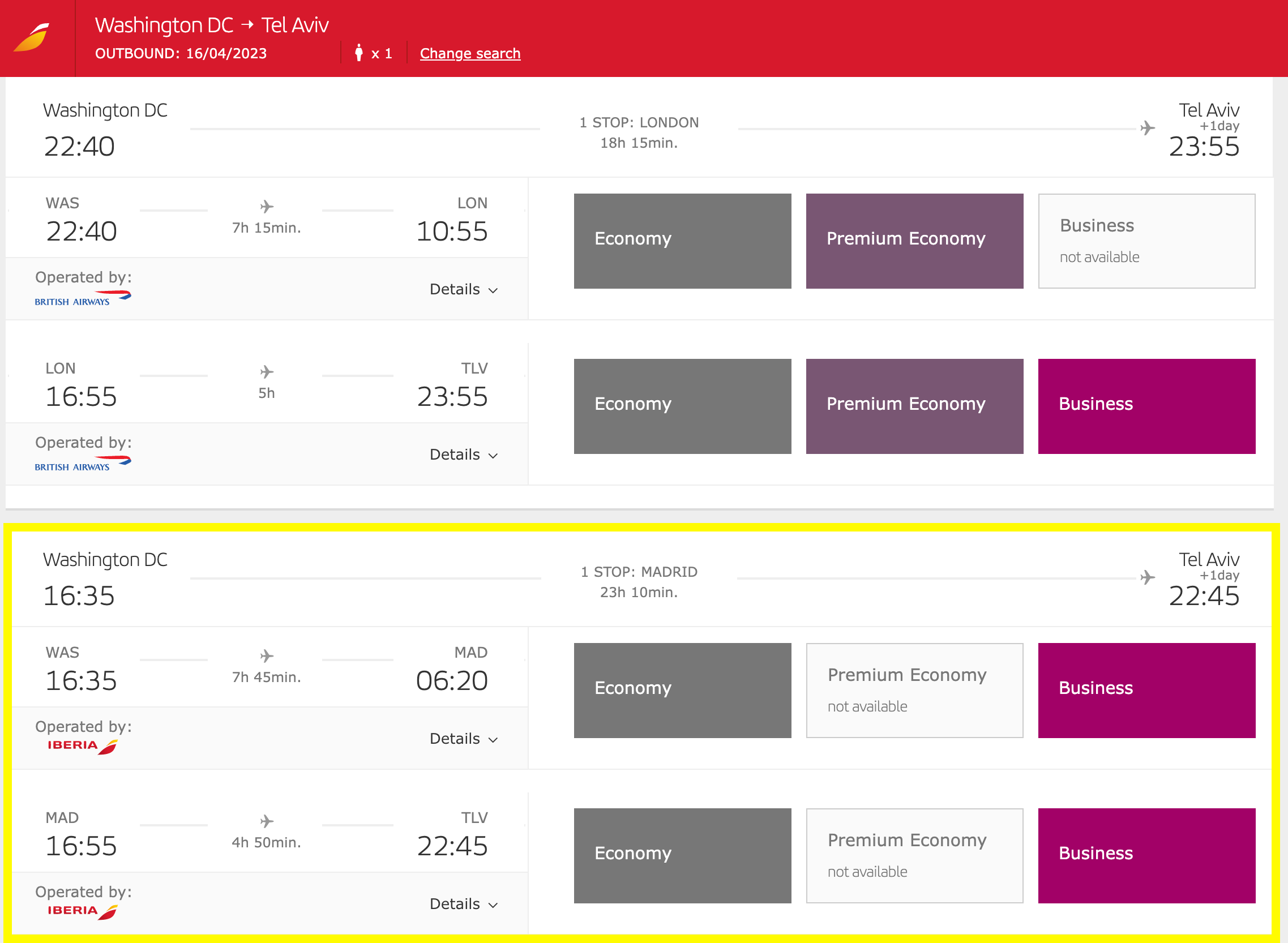 Iberia award options
