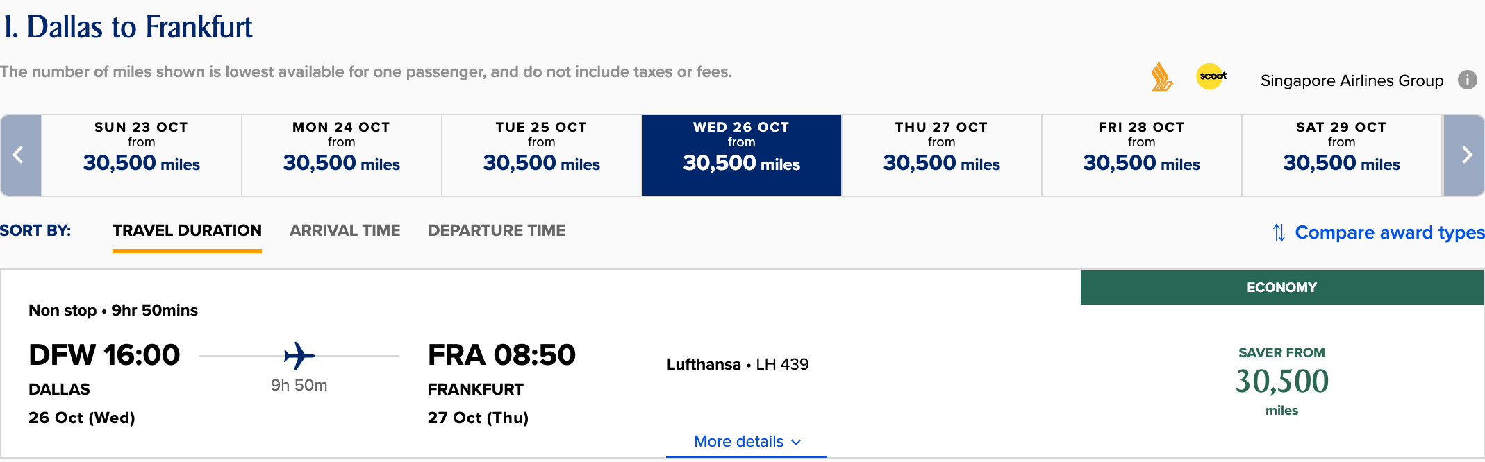 KrisFlyer DFW to FRA