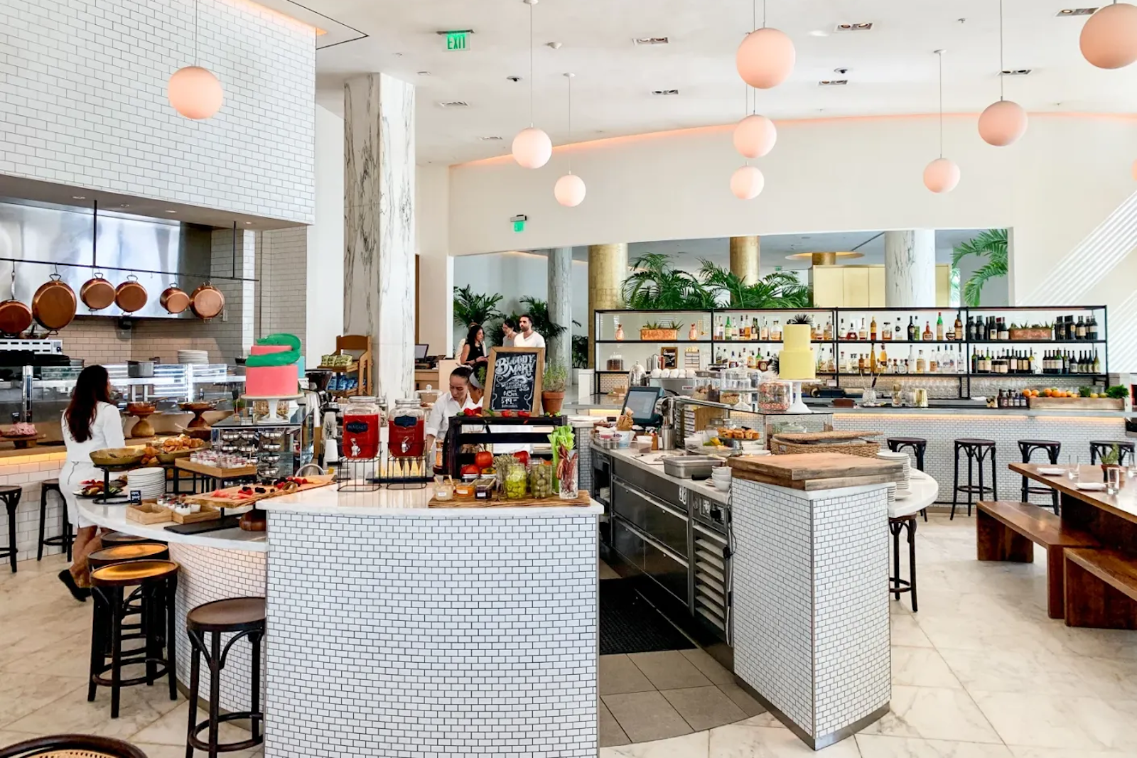 A Hotel breakfast buffet inside a dining room