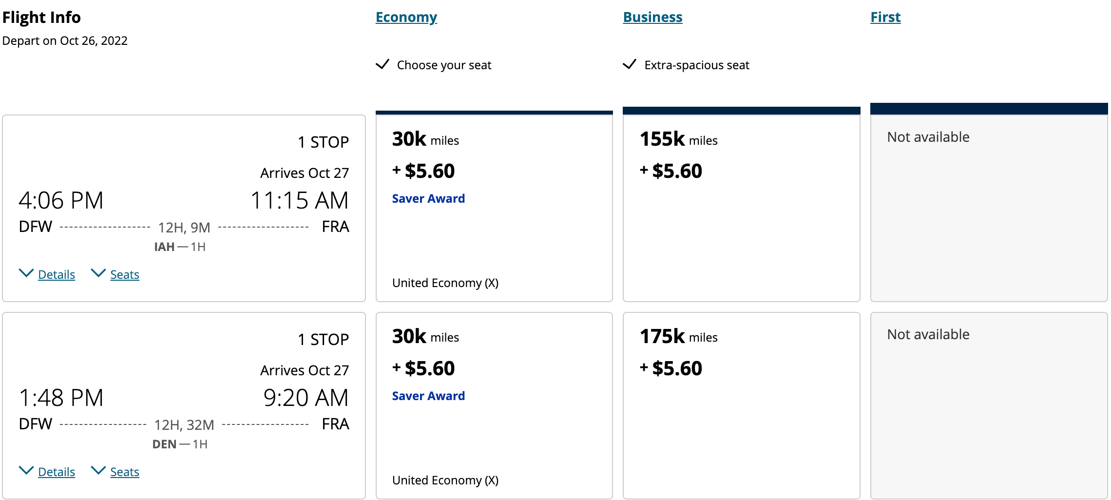 MileagePlus DFW to FRA