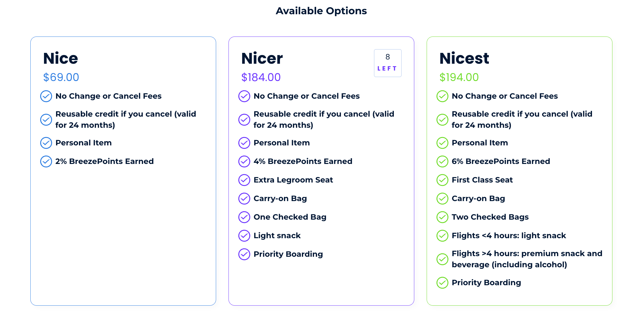 Description of Breeze baggage fees