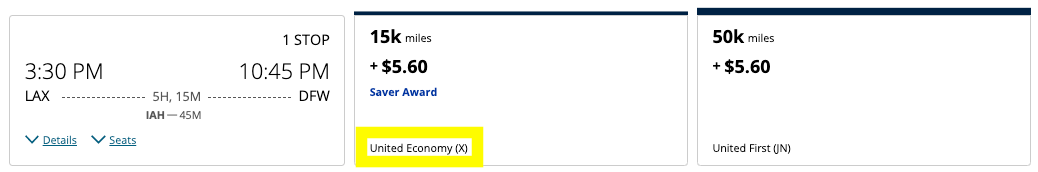United award flight with X fare space