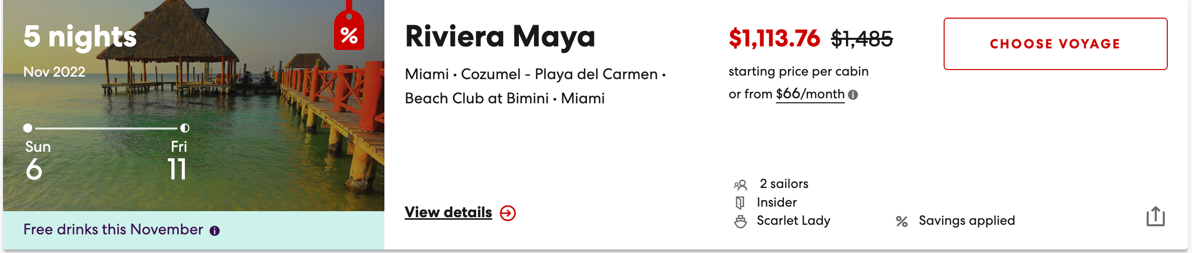 Riviera Maya sailing details