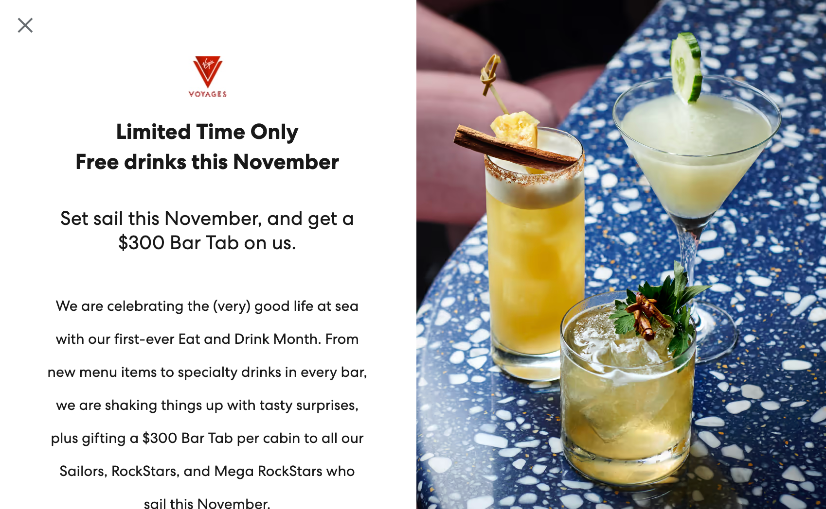 limited time free drinks offer