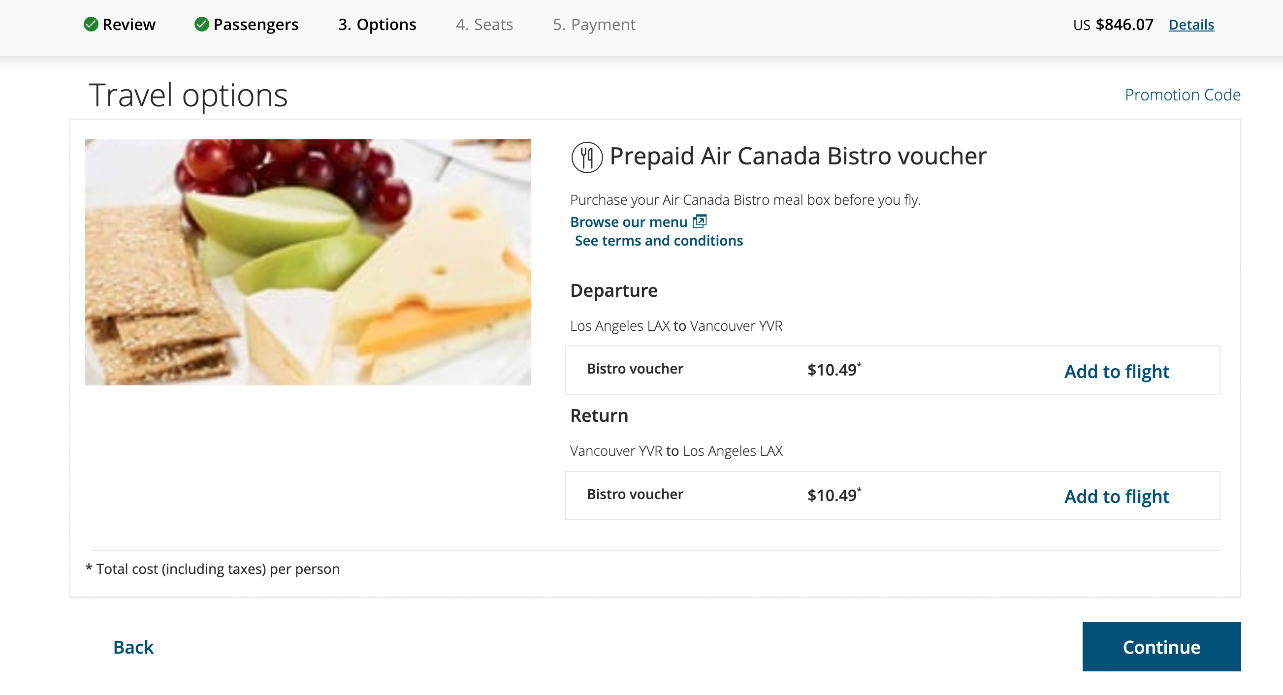 Air Canada bistro voucher