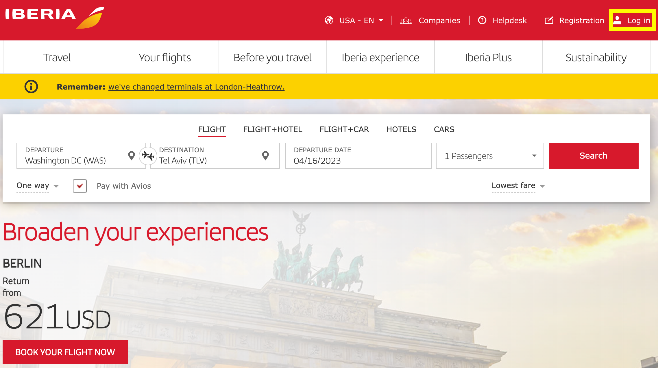 Searching for an Iberia flight