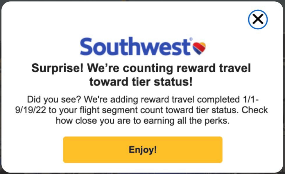 Southwest tier points notification