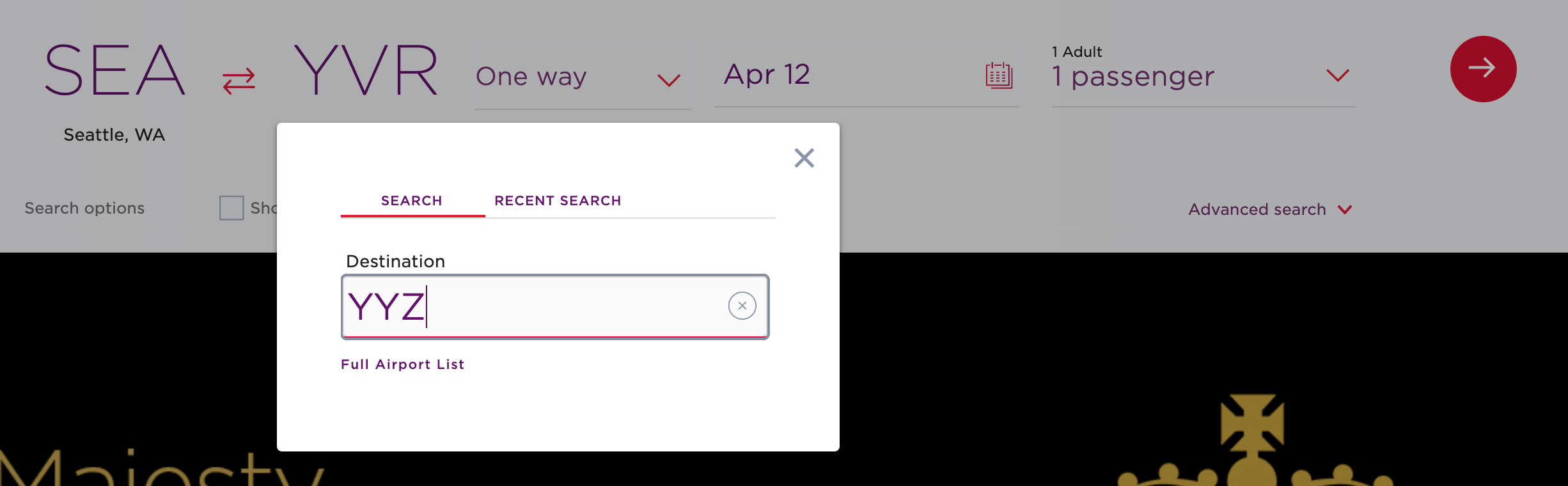 View Airport List button