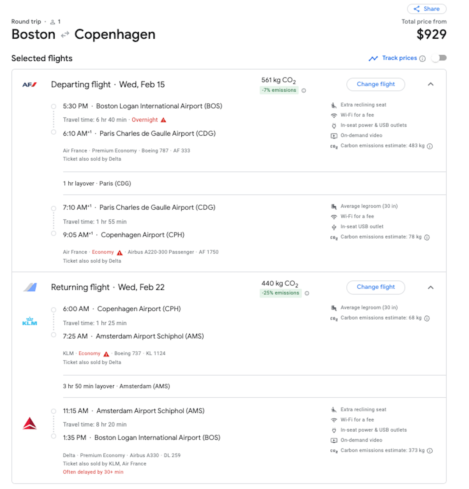 airline booking screenshot