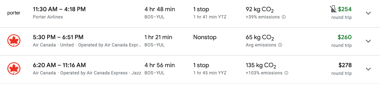bos to yul flight prices