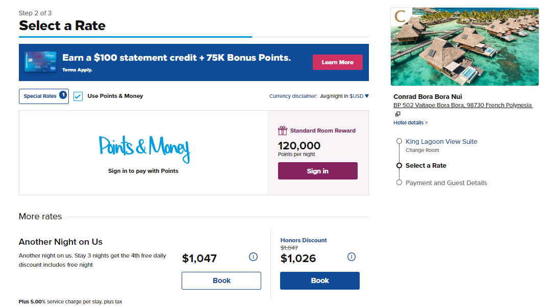 Conrad Bora Bora award booking