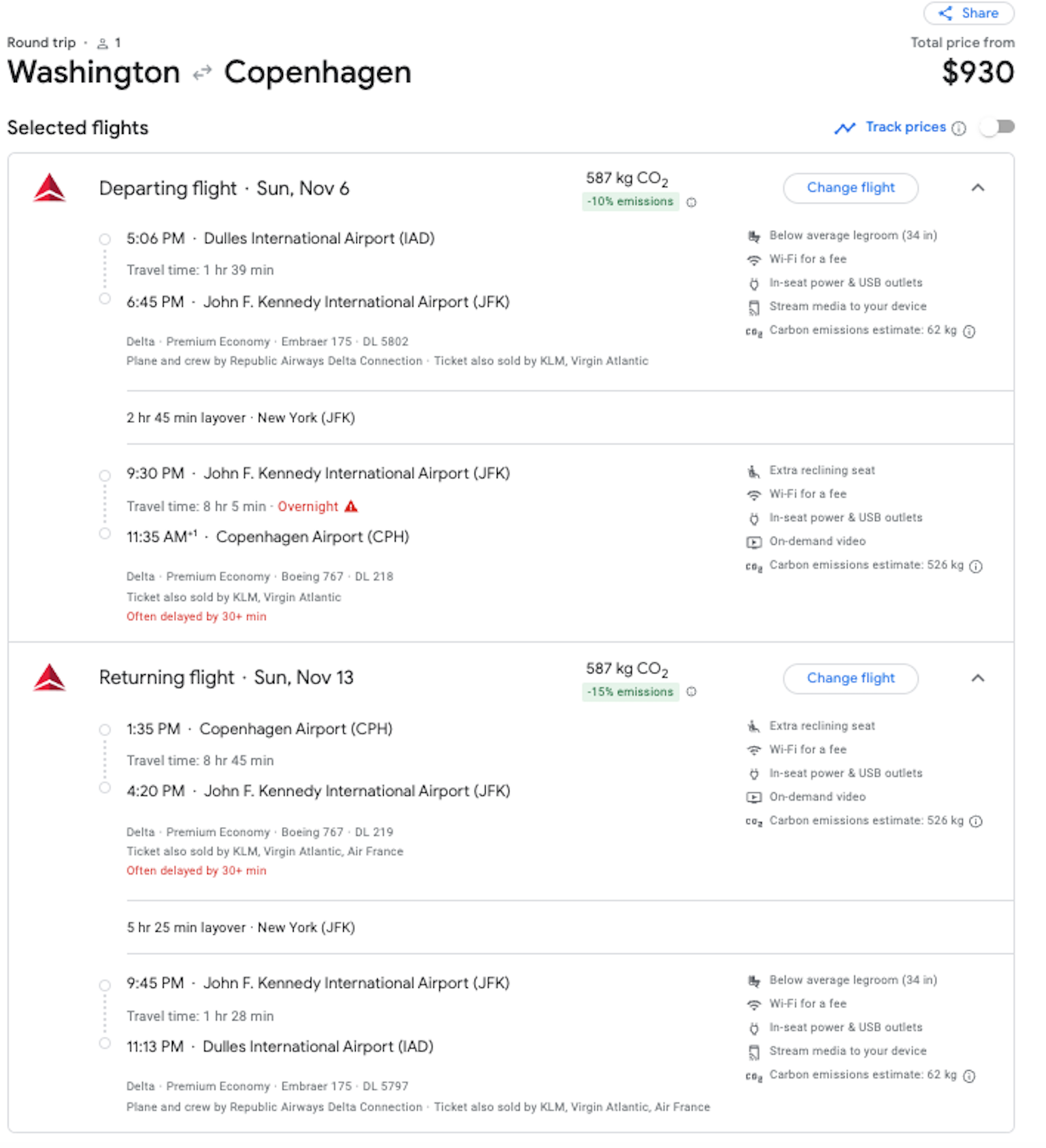 airline booking screenshot