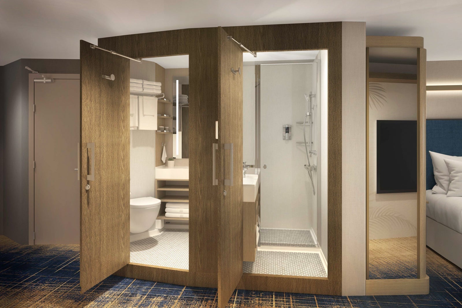 The split bathroom design on Icon of the Seas.
