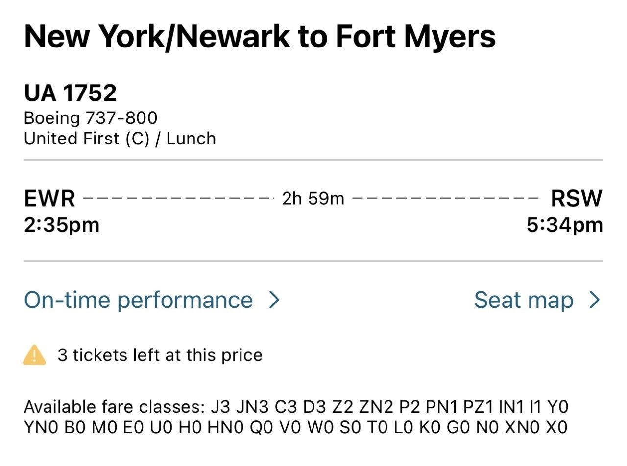 Booking a flight from EWR to RSW