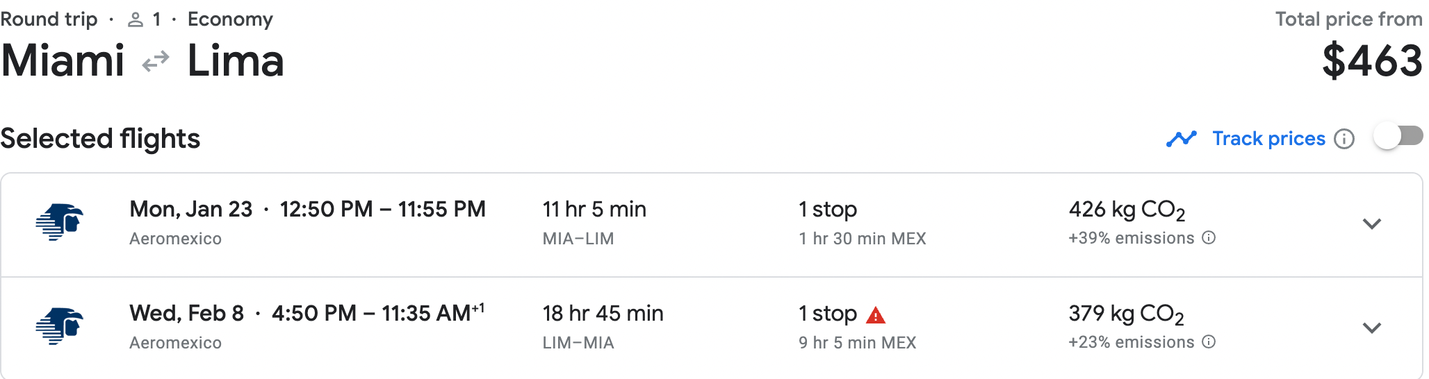 Booking a flight from MIA to LIM