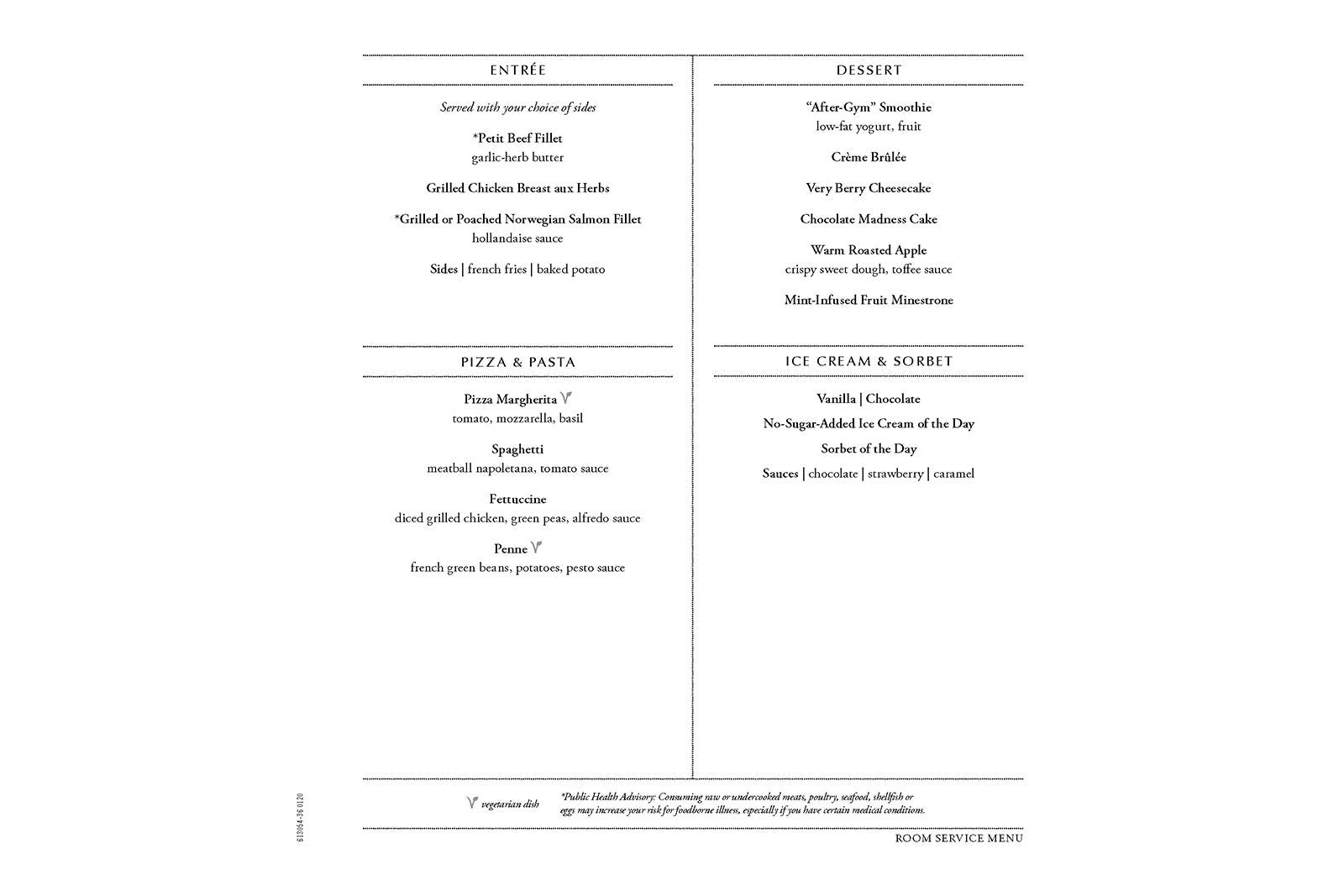Oceania cruise room service menu