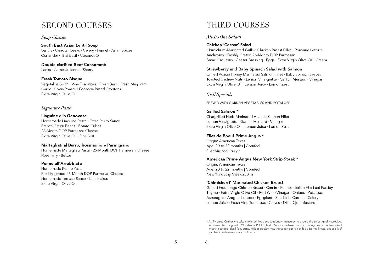 Silversea room service menu