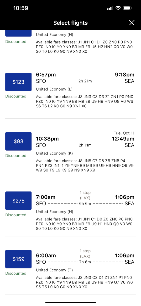Discount flights using UA young traveler discount