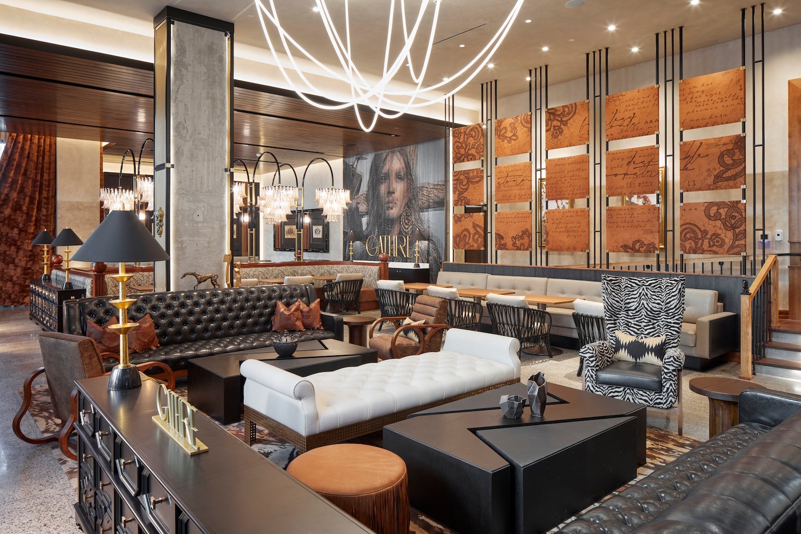 HOTEL LOBBY WITH LEATHER COUCHES