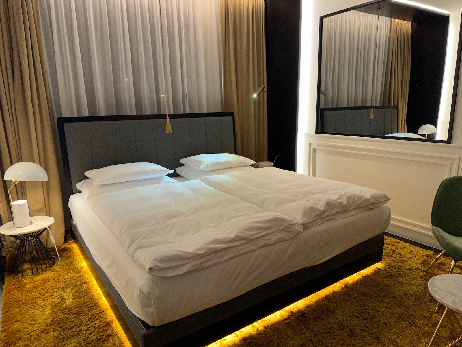 Bed in hotel room