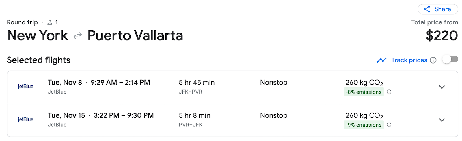 jetblue booking screenshot