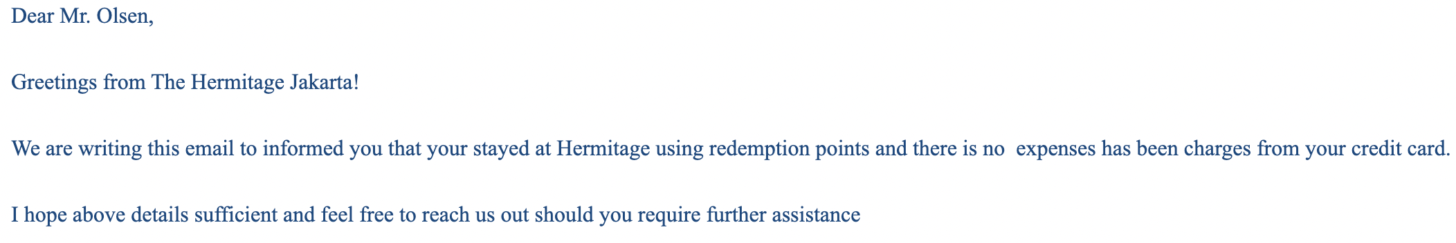 Redemption fee in Jakarta first message