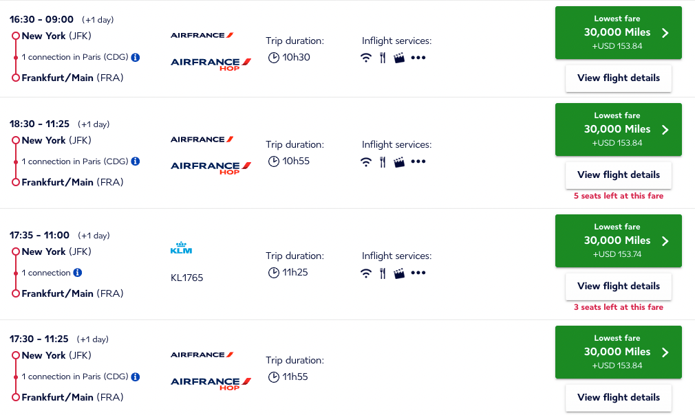 Flying Blue search results