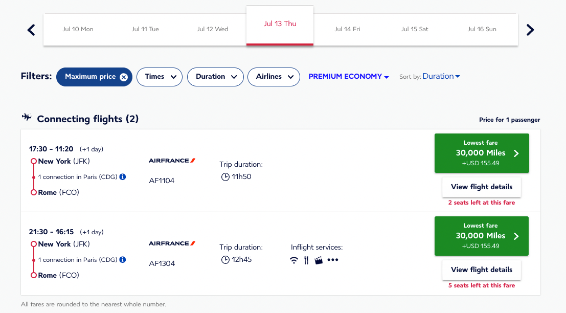 Flying Blue itinerary to Rome