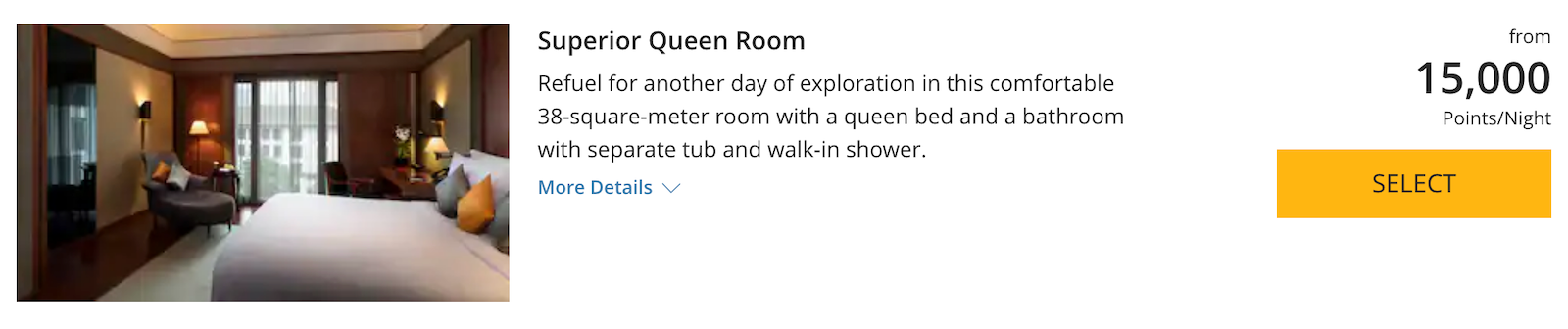 award redemption pricing for a hotel room