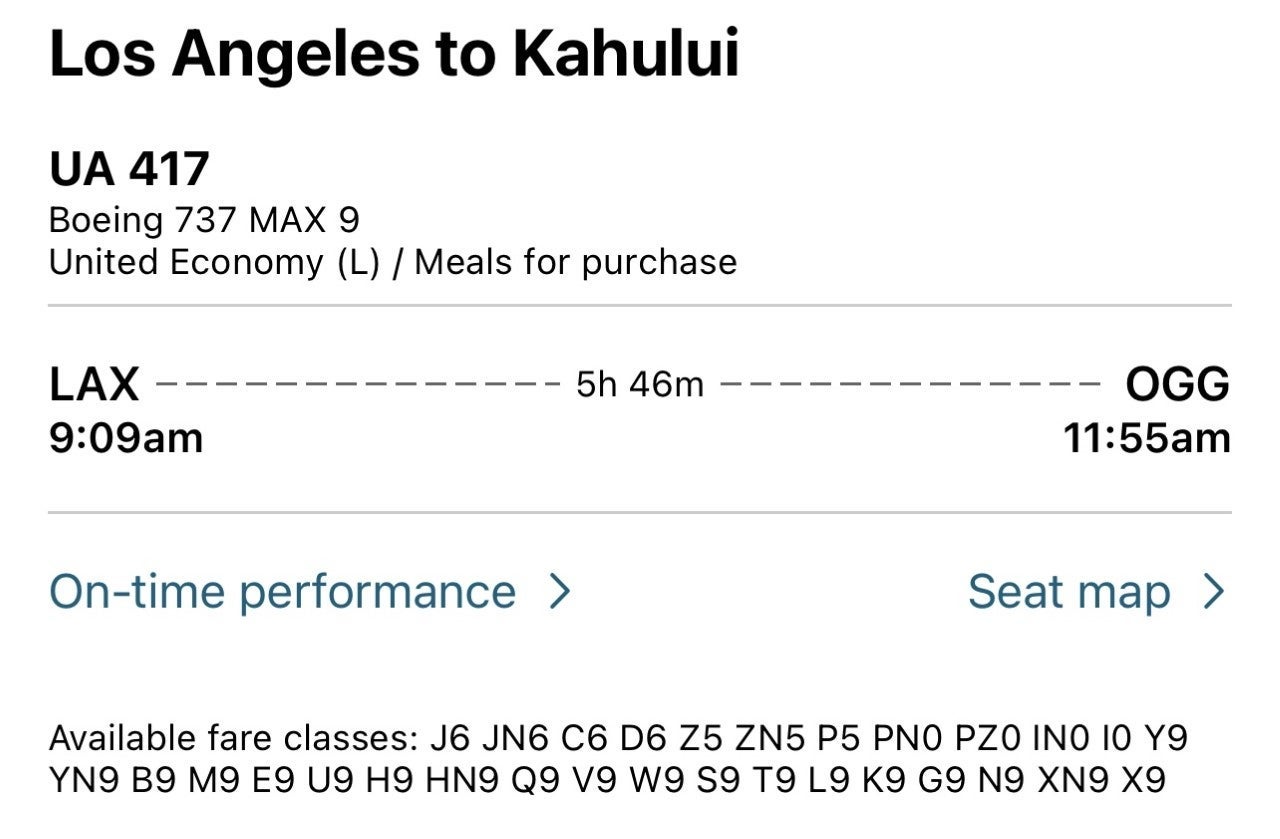 LAX to OGG flight three days out