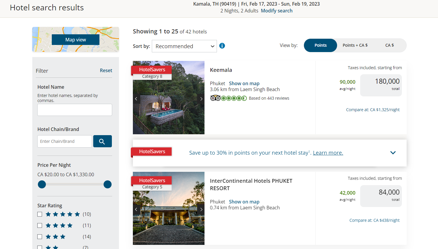 Booking Aeroplan HotelSavers