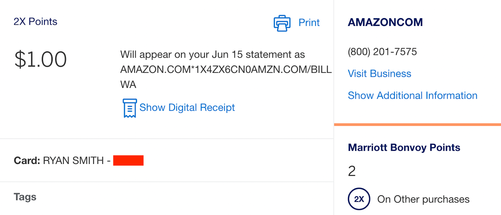 details of a credit card transaction