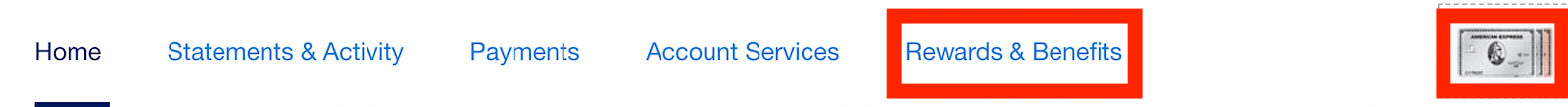 indicating how to find the benefits section on the amex website