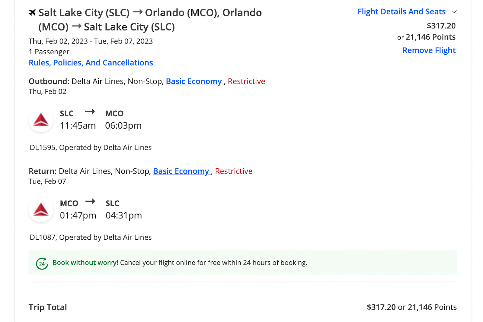 Flight prices from search results