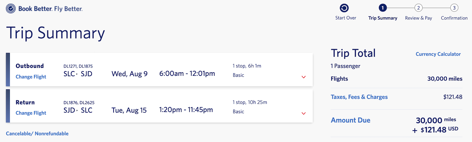 points and miles pricing for Delta flights