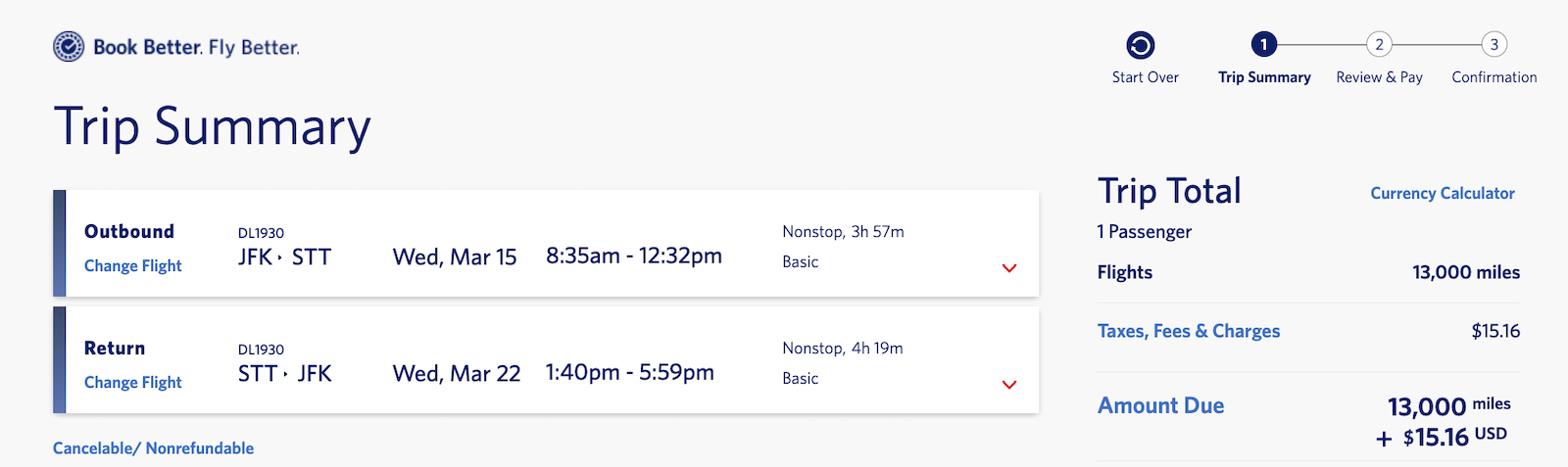 delta booking screenshot