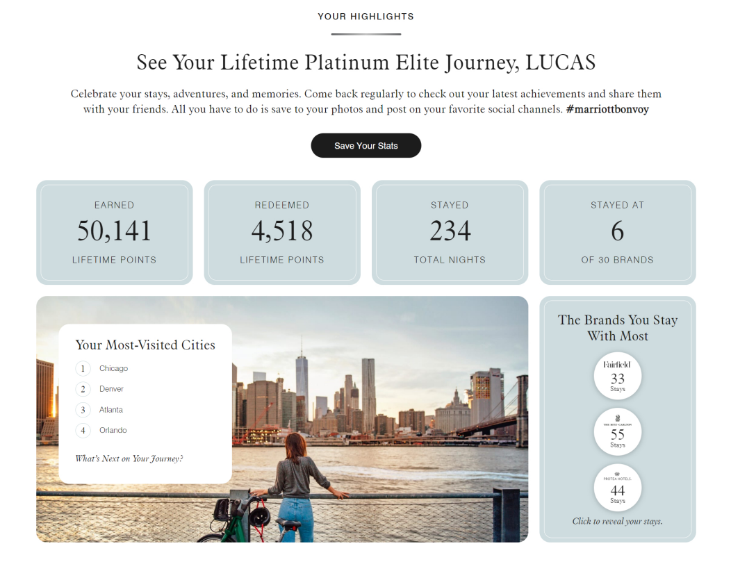 Marriott lifetime recognition page